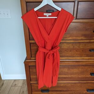 LOFT Red Tie-Waist Dress